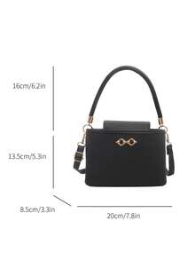 Women Vintage Textured Top‑Handle Handbag Luxury Gold Metal Decor Crossbody Shoulder Bag Daily Purse - Black - View 6