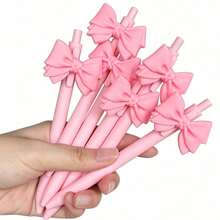 24pcs Pink Bow Retractable Ballpoint Pens, Black Ink Smooth Writing Stationery, Office Supplies, Back To School, Party Favors - Pink - View 3