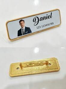1PC Custom Name Badge Pin, Personalized Elegant Stainless Steel Name Tag, Design Your Custom Badge, Custom Flat Badge For Work - Multicolor - View 5