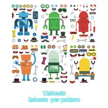 6/12/24pcs Robot DIY Kids Stickers, Face-Changing Robot Design, Parent-Child Interactive Puzzle Toy, Develops Children's Brain, Holiday Party Gift, Gift Packaging Sticker, Kindergarten Toy, Can Be Used For Home Decor, Stick On Table, Notebook, Balloon, Luggage, Refrigerator, Etc. - Mixed Color - View 9