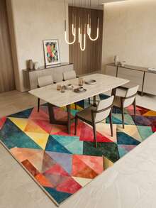 1 Buah Karpet Persegi Panjang Beludru Kristal Bergaya Seni Modern Motif Segitiga Geometris Patchwork Aneka Warna, Detail Gradien Cat Air, Dapat Dicuci dengan Mesin, Cocok untuk Dekorasi Rumah Ruang Tamu dan Kamar Tidur, Penggunaan Sepanjang Musim, Dekorasi Rumah yang Estetis - MultiWarna - View 3