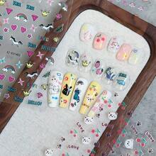 Japanese Cartoon Self-Adhesive Nail Stickers, 12pcs Cute Cat & Rabbit Nail Art Decals - One Size - View 4