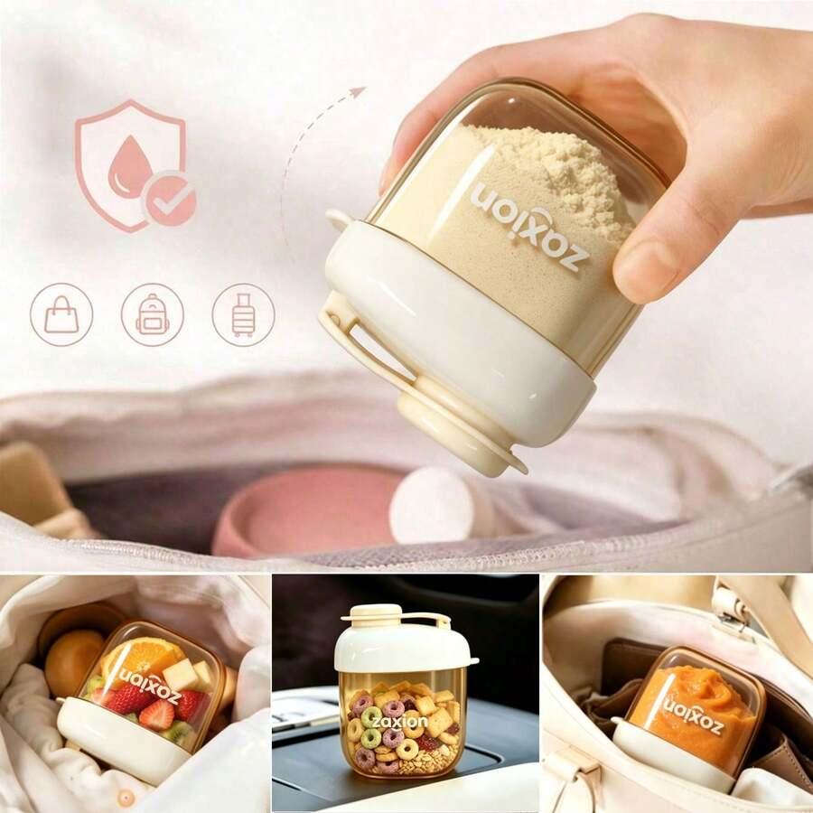 Hộp đựng bột sữa công thức cho bé, hộp đựng sữa bột kín di động, nắp lật một tay, hộp lưu trữ sữa bột, phù hợp cho du lịch và cho bé ăn ngoài trời - Màu be - Xem 1