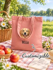 Personalized Pet Photo & Name Tote Bag, Large Capacity Shoulder Bag, Customizable Foldable Tote Bag With Name Logo Text, Multiple Colors Available, Solid Color Large Capacity Shoulder Bag - Multicolor - View 4