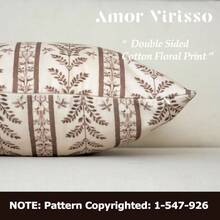 Amor Virisso Floral Pillow Covers 18x18 Set Of 2 Block Print Pillow Cover Neutral Boho Farmhouse Accent Striped Decorative Pillow Covers For Sofa Bed, - Brown - View 2