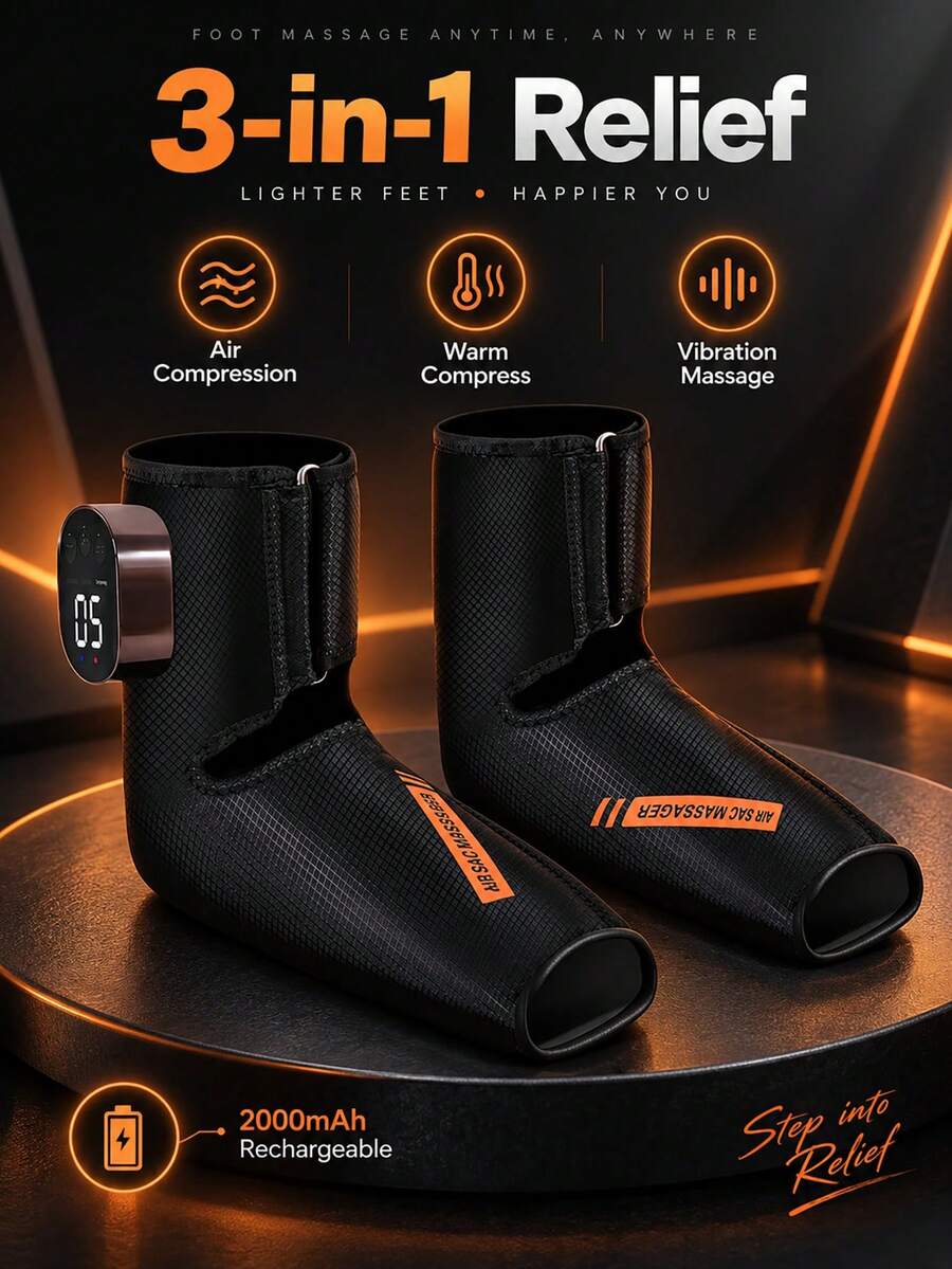 New Leg Massager With Air Pressure Kneading And Heat Therapy For Leg Joints, Sole, Ankle And Foot, Electric Foot Massager