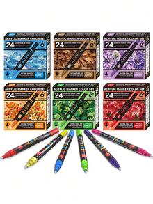 24 Colors/Box Creative Water-Based Paint Markers, Suitable For Doodling And Painting On Different Surfaces, Portable Multicolor Marker Set For Artists,School,A Gift For Friends - Sets - View 6