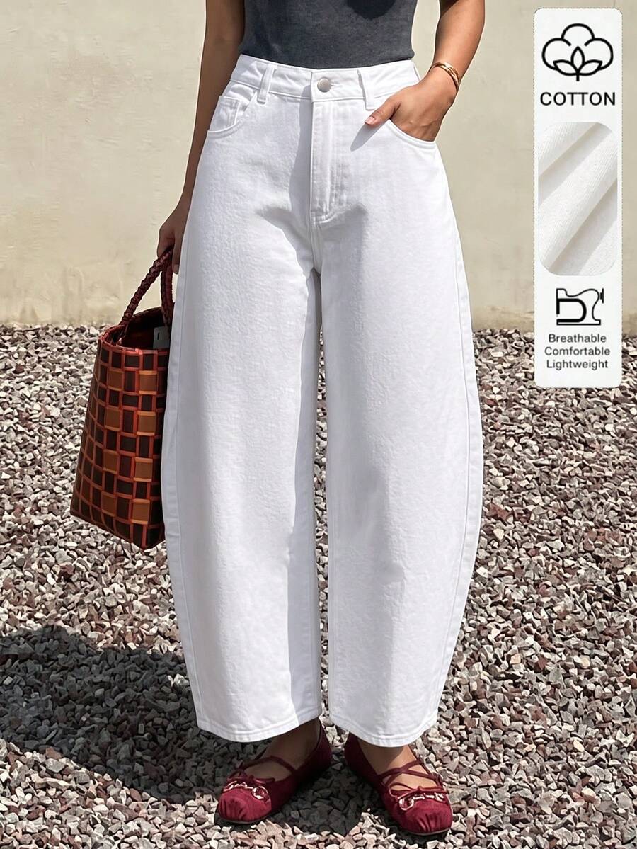 Slim Fit Drape Long Pants Minimalist Classic Daily Premium Women's Pocket Banana Pants - White - View 1