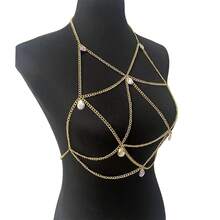 1pc Influencer Style Luxury Cross Metal Chest Chain, Thin Layered Design, Sexy Party Atmosphere Accessory Body Chain - Multicolor - View 3