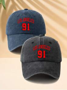 MAKEFGE 1pc Unisex Outdoor Casual Fashion Soft Comfortable Washed Distressed Vintage LOS ANGELES91 Graphic Print Adjustable Size Minimalist Black Multi-Color Curved Brim Baseball Cap Suitable For Daily Wear, Travel, Holiday Gift, Party Street - A - View 24