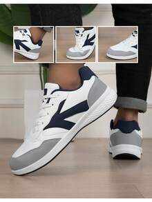 Men's Low-Top Lace-Up Sports Casual Shoes With Colorblock Design, All-Season - White Orchid - View 6