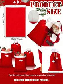 1pc Large Santa Claus Gift Bag, Velvet Giant Drawstring Bag, Reusable Christmas Gift Packaging Bag, Suitable For Holiday Parties, Toy Storage, Gift Wrapping, Holiday Decoration, Santa Claus Gift Bag, Holiday Gift Giving - One Size Fits All - View 8