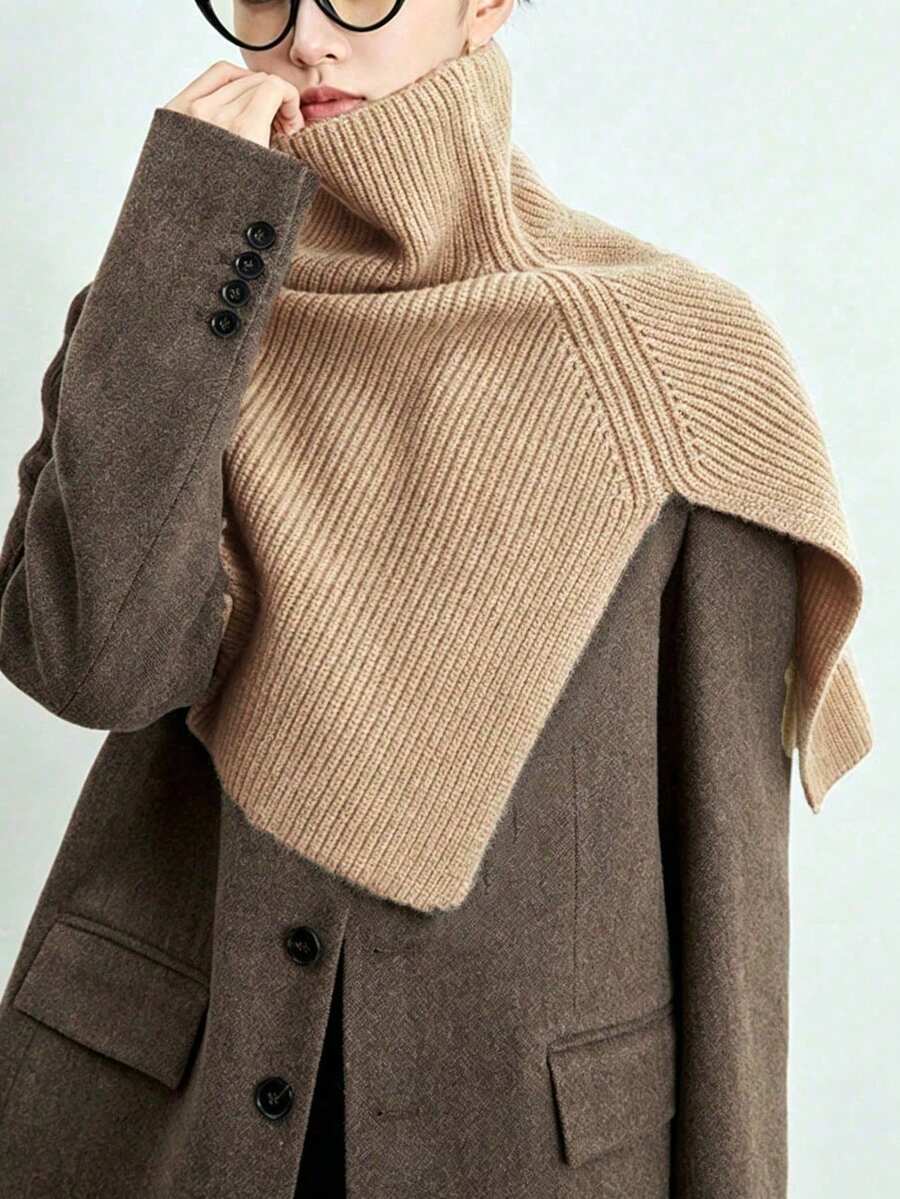 1pc Women's Winter Knitted Scarf Neck Warmer, Solid Color Versatile Pullover Neck Wrap Shawl - Multicolor - View 1