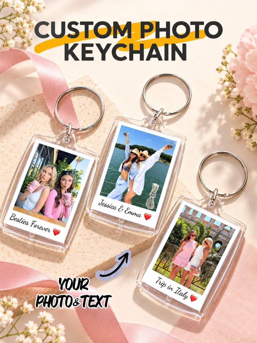 Custom Photo & Text Personalized Keychain, Couple Photo Keyring, Valentine's Day Gift, Birthday Gift, Suitable For Family, Christmas, Acrylic Material