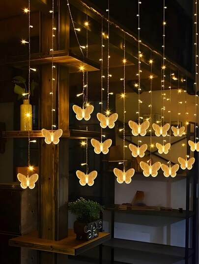 Rideaux lumineux papillon, 13 pieds 96 LED USB guirlande lumineuse de fenêtre 16 papillons 8 modes luciole scintillante minuterie avec télécommande pour chambre, chambre à coucher, mur, plafond, fête, mariage, Noël