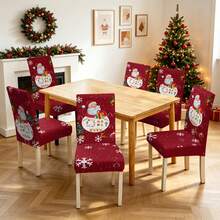1/2/4/6pcs Christmas Print Chair Covers, Cartoon Holiday Atmosphere Decorative Dust-Proof Elastic Full-Coverage Chair Covers - Multicolor - View 5
