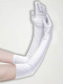 1 Pair White Satin Long Gloves, Suitable For Formal Occasions, Weddings, Parties, Sexy Summer Looks, Holiday Celebrations And Party Events - A - View 9
