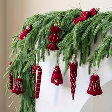 2pcs=1set Christmas Candy Cane Hanging Decor, Christmas Tree Decoration, Window Display, Nordic Style Red Flocked Candy Pendant - Multiple Styles - View 1