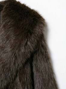 DEEKA Autumn/Winter New Faux Fur Thick Warm Mid-Length Coat With Belt - Chocolate Brown - View 7