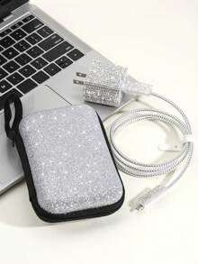 6pcs Apple Data Cable Storage & Protection Set, Compatible With Apple Phone 20W Fast Charging Data Cable, With Flash Drill & Glitter Cable Organizer - Silver - View 4