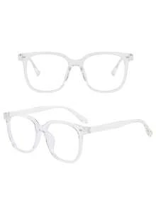 1 Pair Women's Square Large Frame Transparent Fashion Glasses, Portable, Suitable For Office Computer Wear, Transparent Lenses, Comfortable For Daily Wear, Women's Eyewear Accessory - Transparent Flat - View 2