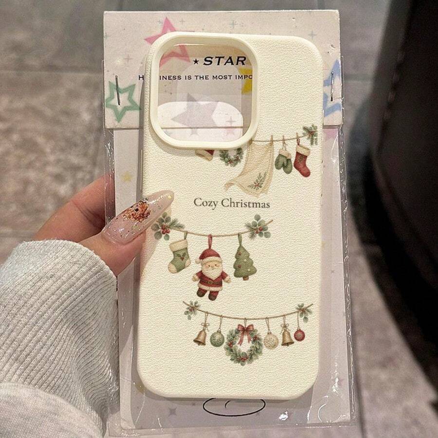 1pc TPU Material Christmas Ornament Pattern Phone Case Compatible With Apple 17promax/17/18promax/15/13/12/11/ S20fe/A15/S24/A55/ Note11/Note12/Note13pro Full Coverage Anti-Drop Soft Shell Phone Protective Cover - White - View 1