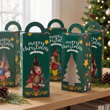 Christmas Gift Box Set (Empty) Festive Green Tree Cutout Boxes With Clear Window & Carry Handle, Perfect For Filling With Treats, Jewelry Or Mini Gifts, Holiday Decoration - Style 1 - View 1