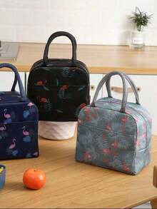 1pc Crane Pattern Portable Lunch Bag, Reusable, Leak-Proof, Cute Design, Stain-Resistant, Side Water Bottle Pocket, Insulated, Large Capacity Tote Bag, Suitable For Travel, Work, Picnic, Beach And Other Occasions. - Baby Blue - View 2