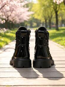 1 Pair Boys' Short Boots, Shiny 3D Sequin Material, Round Toe, Elastic Soft Sole, Inner Zipper Design, Fashionable Glamorous Princess Boots, Suitable For Daily Wear, Festivals, Performances, Parties, Autumn/Winter New Style - Black - View 4
