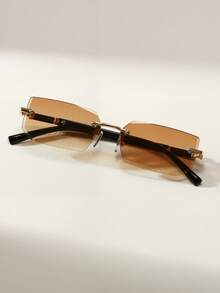 1 Pair Unisex Black Small Frame Fashion Rimless Y2K Summer Beach Driving Fashion Glasses, Beach Accessories, Glasses, Create Street Style, Suitable For Sweaters, Jackets, Hoodies, Outdoor Activities And Travel - Champagne - View 2