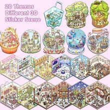 40pcs 3D Stereoscopic Landscape Storage Sticker Collection Book, Scene Sticker Book, Includes 20 Scenes, 20 Material Sheets, Comes With Metal Tweezers, Mini Landscape Sticker Box For Easy Storage, 3D Visual Landscape Stickers, DIY Handmade Mini House Sticker Decoration, Cartoon Decorative Stickers, Stress Relief, Relaxation, Back To School Gift, Holiday Gift - A - View 2