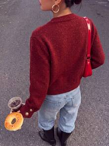 Spring Button Knit Cardigan, Short Design, Suitable For Petite Body, Fashionable Versatile Outerwear - Burgundy - View 3
