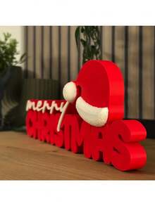 Merry Christmas Decorative Sign, 1pc 3D Letter Sign With Small Christmas Hat Design, Adds Festive Atmosphere, Perfect For Desktop, Shelf Or Window Sill Decoration During Christmas - A - View 5