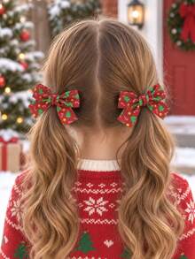 10PCS Christmas Hair Bows Clips For Girls, Mini Ribbon Barrettes With Santa Snowman Gingerbread Prints, Cute Xmas Hair Accessories For Kids No Cards - Multicolor - View 3