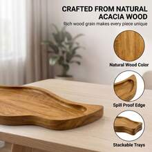 1/2/3pcs Wooden Serving Tray, Multi-Use Food Tray For Cookies, Fruit, Tea Cup, Kitchen Decor, Suitable For Living Room, Cafe, Back To School & Holiday Party - Khaki - View 3