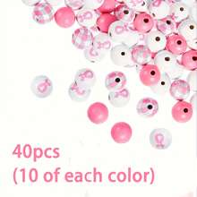 40-Piece Set Of Pink Plaid Wooden Beads Featuring A Checkered Pattern And Ribbon Bows; Perfect For Jewelry Making And Home Decor. - Pink - View 7