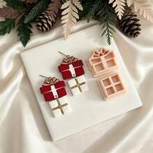 Christmas Theme Polymer Clay Cutter, Christmas Tree, Gift Box, Reindeer Shaped Clay Mold Set, Christmas Atmosphere Earring Making Tools, Soft Clay Jewelry Making Molds - Apricot - View 6