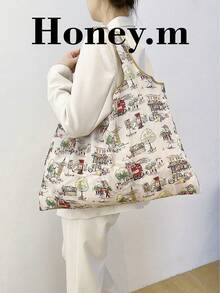 Cartoon Graphic Shopper Bag Oversized Cute , Cute , Kawaii - Multicolor - View 2