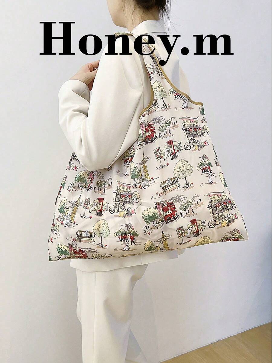 Cartoon Graphic Shopper Bag Oversized Cute , Cute , Kawaii