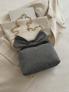 Glossy Bow Evening Clutch, Party Handbag, Wristlet, Shoulder Crossbody Bag - Grey - View 10