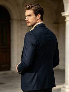 Men's Classic Casual Blazer, Metal Button Slim Fit Business Casual Suit Jacket, Versatile Commuter Daily Top - Navy Blue - View 4