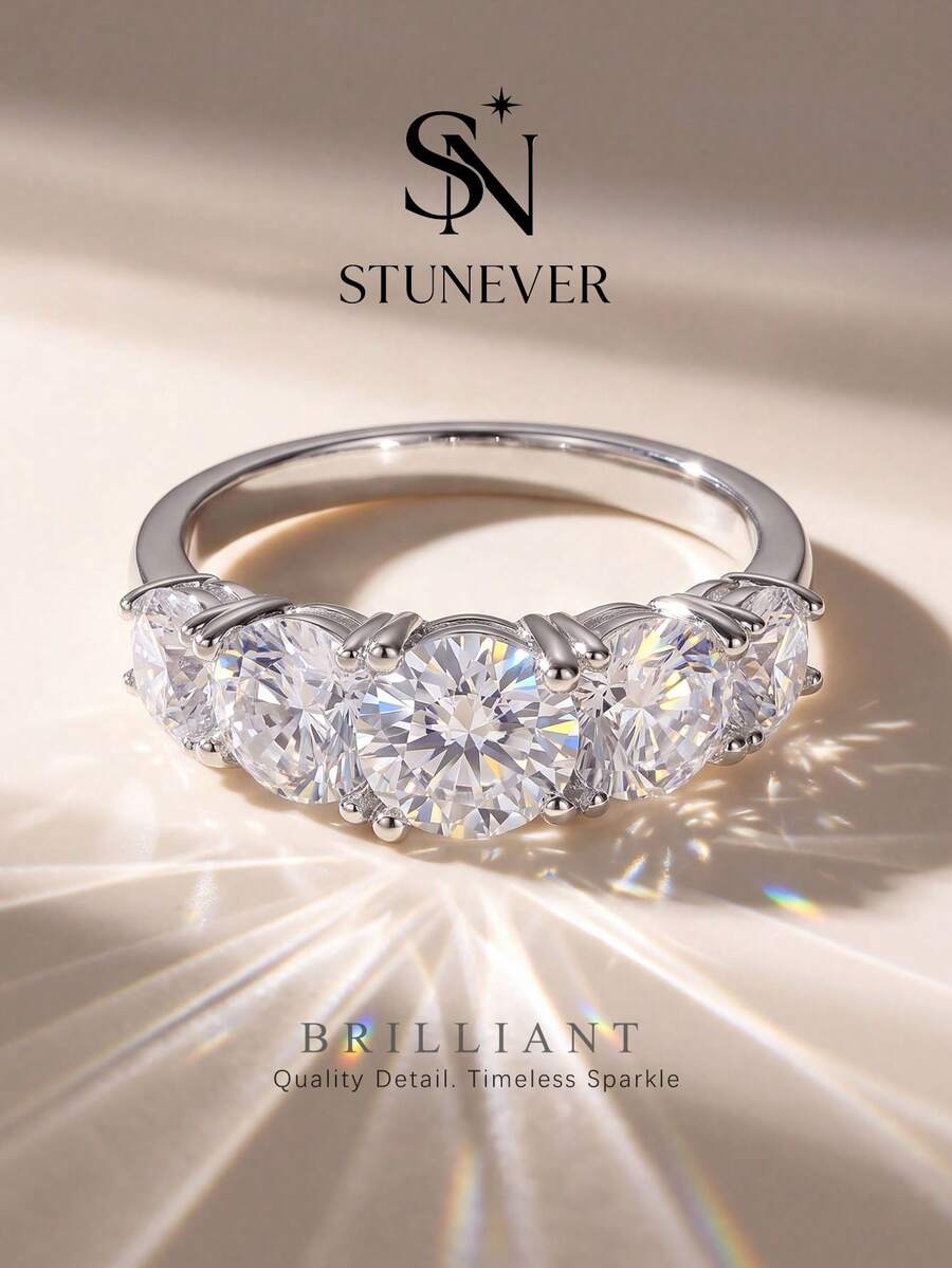 Certificated Moissanite Ring 1pc 1CT Sparkling Five Stone For Women Engagement Wedding Party Daily Wear Anniversary Jewelry Gift