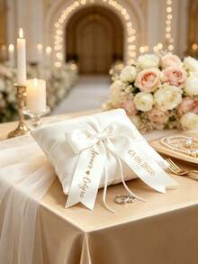 Almohada personalizada con nombre & fecha para portador de anillos de boda de encaje, cojín romántico para anillo de compromiso nupcial, decoración de ceremonia de boda & regalo de recuerdo - Multicolor - Ver 5