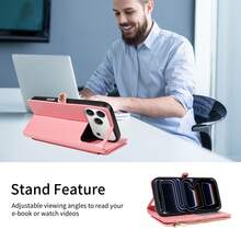 1pc Embossed Zipper Wallet Phone Case Compatible With Apple 18 Pro Max, A57, Note 15 PRO, Faux Leather Portable Crossbody Coin Purse Protective Cover (Global Version, Not Local Model) - Pink - View 5