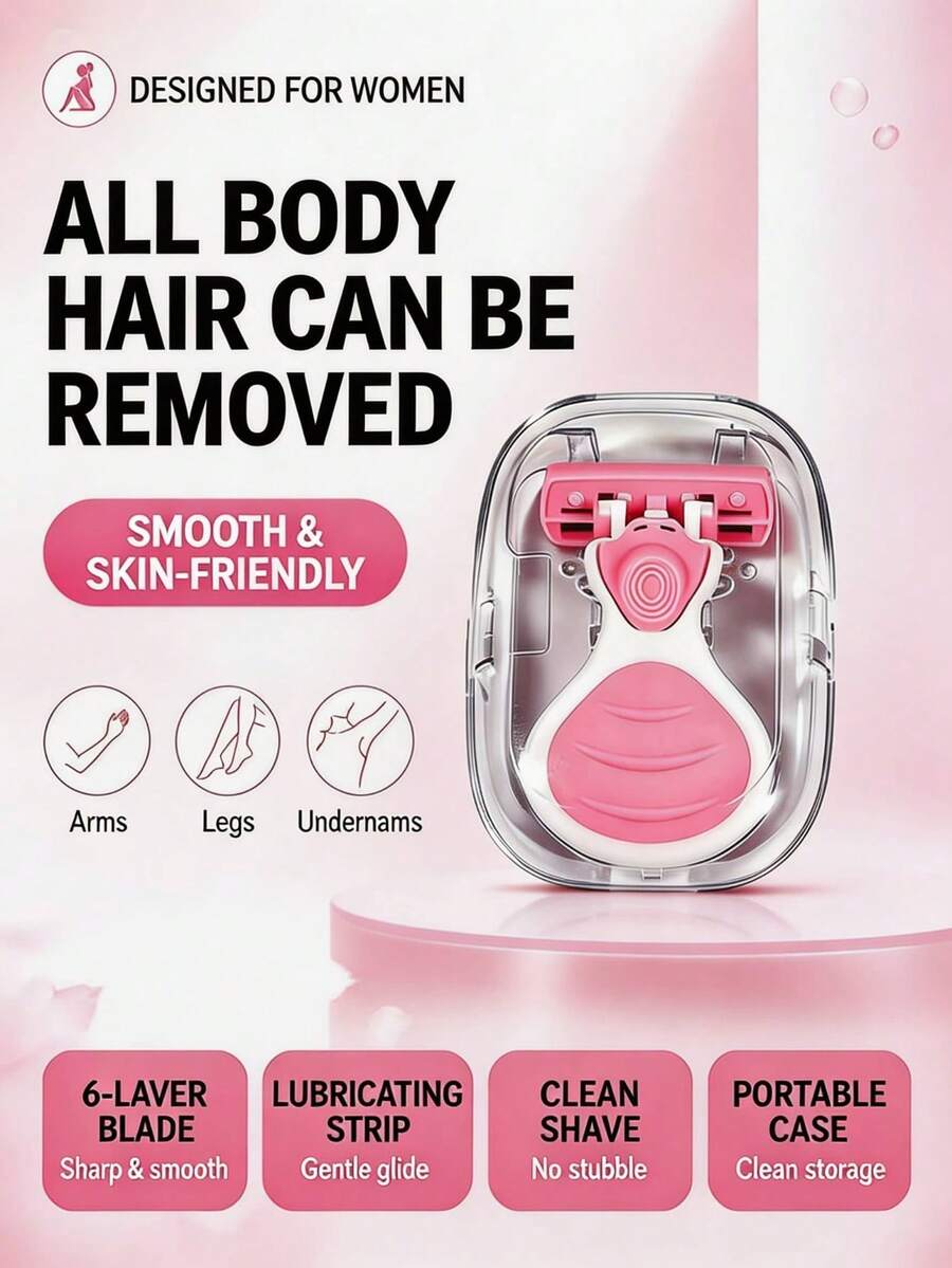 Women's Portable Manual Razor Set, 1 Handle + 24 Replacement Blades, 6-Layer Safety Razor With Lubricating Strip, Skin-Friendly Body Hair Remover, Includes Storage Box, Suitable For Arms, Legs And Underarms - Upgraded Version - View 1