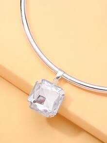 1pc Open Neck Collar Necklace, Square Cut Large Rhinestone Pendant Statement Necklace, Women's Wedding Party Evening Banquet Jewelry - Rhinestones - View 9