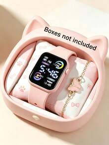 2pcs/Set Girls Fashion Square Digital Electronic Sports Watch With Butterfly Bracelet, Fresh And Sweet Children's Accessories, Suitable For Parties, Birthdays, Various Festivals, Back To School, Graduation Season Gifts, Little Girls Best Friend Birthday Gift (Gift Box Not Included) - Multicolor - View 8