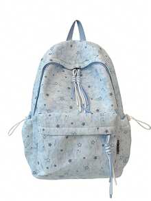 Tie Dye Star Printed Backpack + Adjustable Breathable Shoulder Straps + Outdoor Travel & Shopping + Pastel Blue Sweet Backpack - Multicolor - View 16