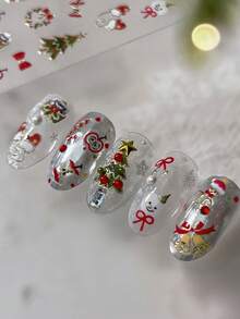 1 Sheet Gold Foil Christmas Nail Stickers, Xmas Tree Apple Snowman Self-Adhesive Nail Art Decorations - Multicolor - View 3