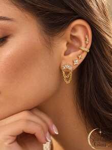 14K Gold Plated European And American Style Women's Sweet And Cool Layered Stud Earrings, Suitable For Daily Commute, Vacation, Nightclub And Other Occasions - Gold - View 6